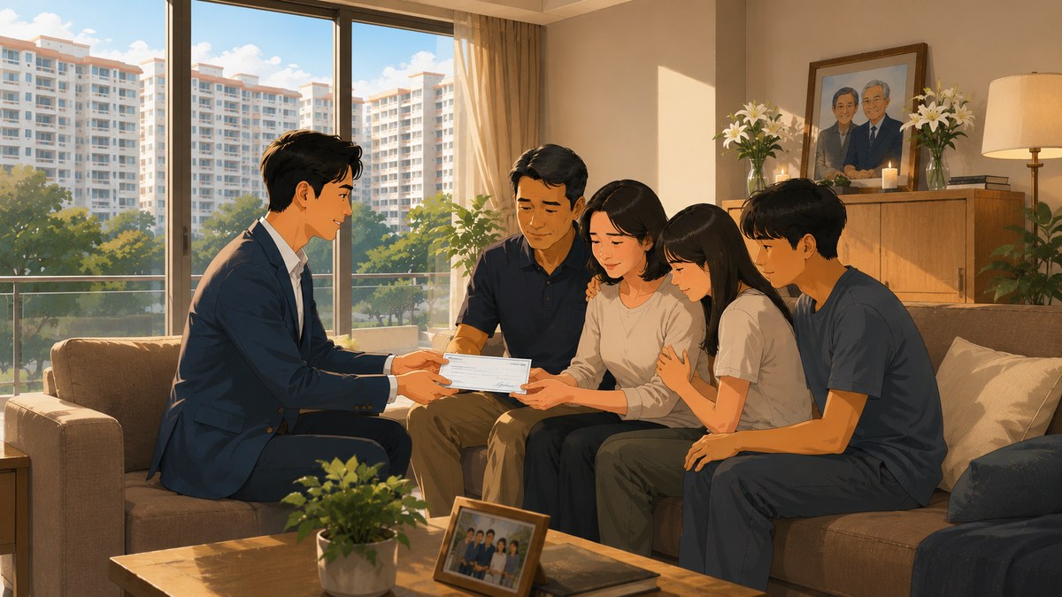 An advisor handing estate documents to a family gathered together at home
