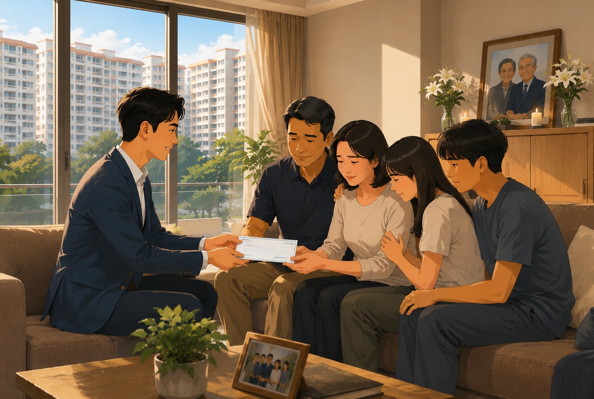 An advisor handing estate documents to a family gathered together at home
